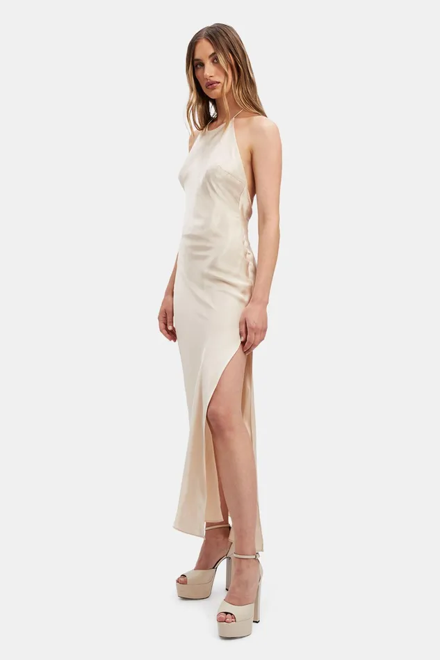 Women Party Dresses Bardot Boston Slip Midi Dress In Champagne Champagne Women Party Dresses Bardot Boston Slip Midi Dress In Champagne Champagne