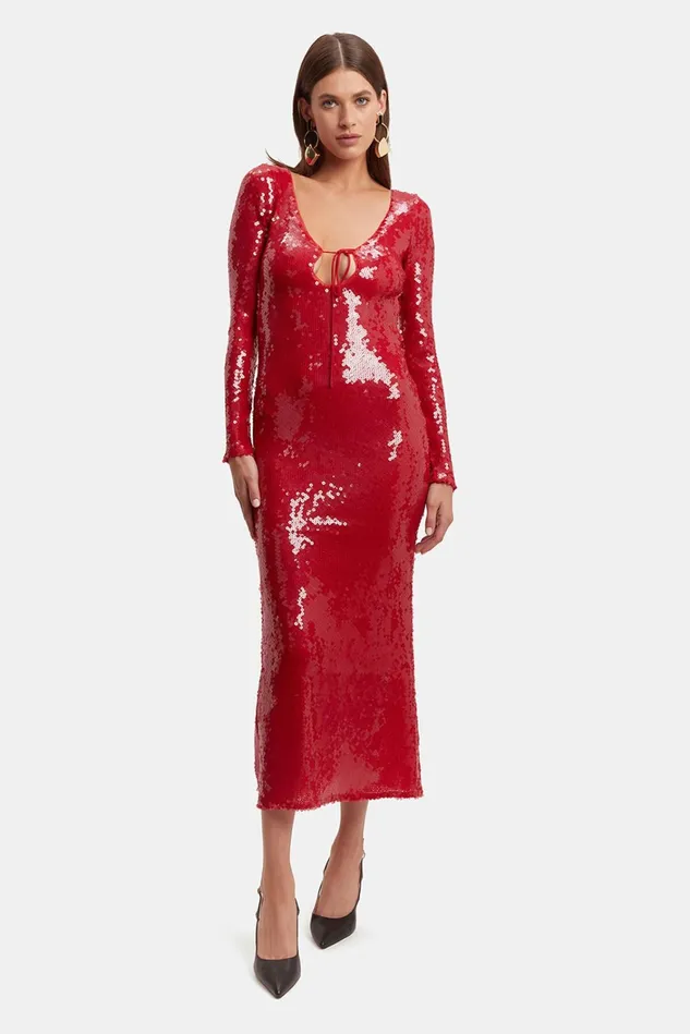 Women Party Dresses Bardot Verona Sequin Maxi Dress In Deep Red Deep Red