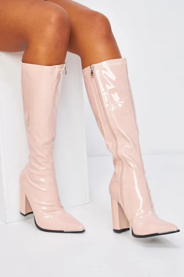 Women Patent Block Heeled Knee Boots In Beige Beige Brentiny Paris Ankle Boots 8211 Boots Women Patent Block Heeled Knee Boots In Beige Beige Brentiny Paris Ankle Boots 8211 Boots