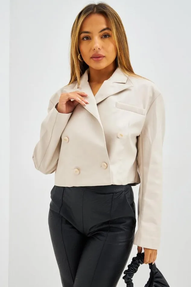 Women Perfecto Court En Simili Cuir Beige Beige Brentiny Paris Jackets