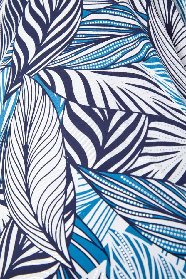 Women Petrol Blue Metallic Leaf Print Cami Top Roman Tops