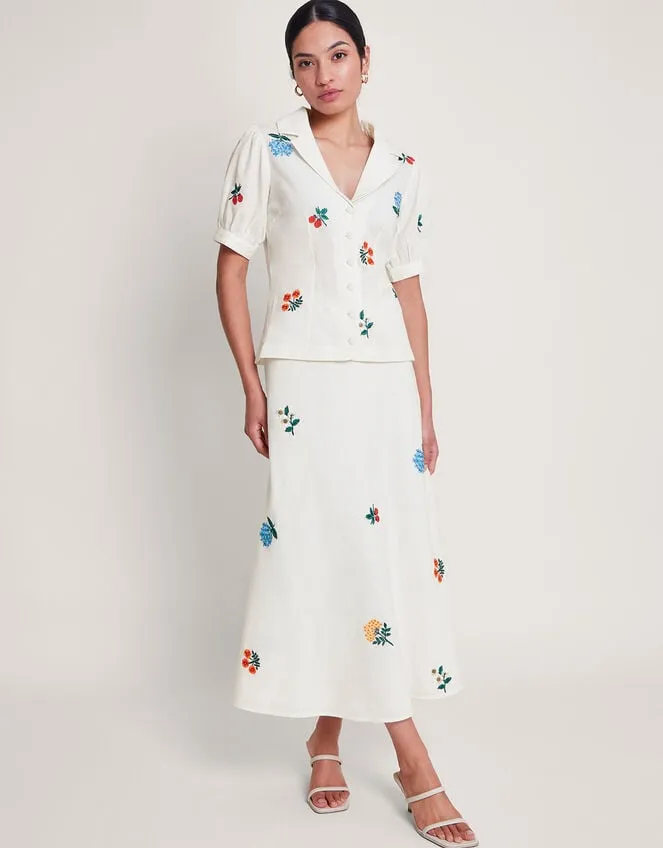 Women Piera Embroidered Midi Skirt Ivory Monsoon Skirts