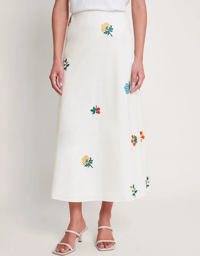 Women Piera Embroidered Midi Skirt Ivory Monsoon Skirts