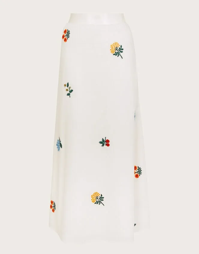 Women Piera Embroidered Midi Skirt Ivory Monsoon Skirts