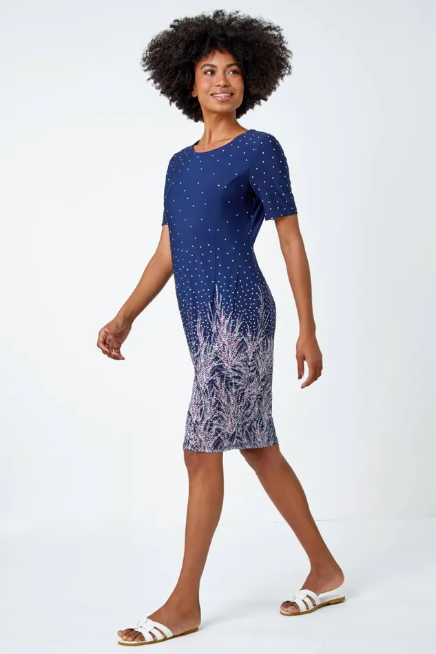 Women Pink Border Print Floral Shift Dress Roman Dresses