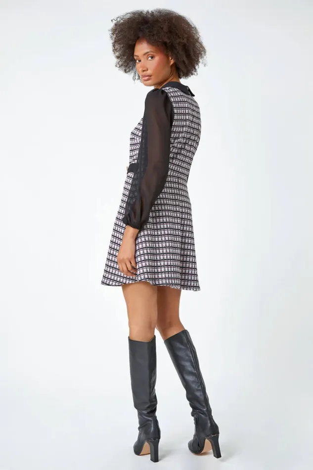 Women Pink Collared Boucle Stretch Dress Roman Dresses