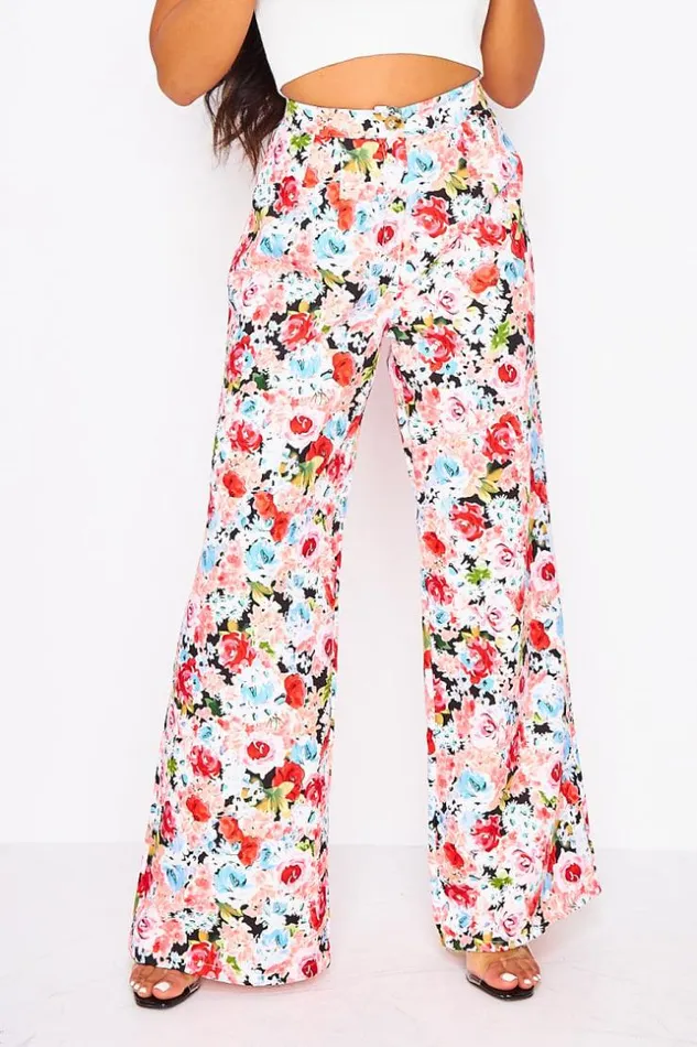 Women Pink Floral Print Pleated Pants Pink Brentiny Paris Ceremonial Outfits