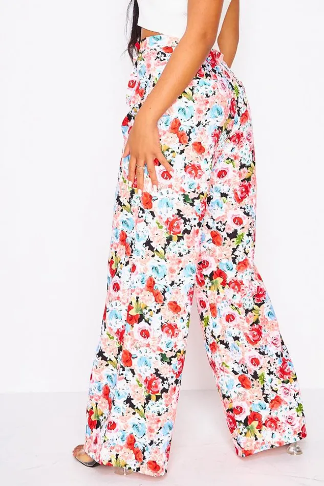 Women Pink Floral Print Pleated Pants Pink Brentiny Paris Ceremonial Outfits