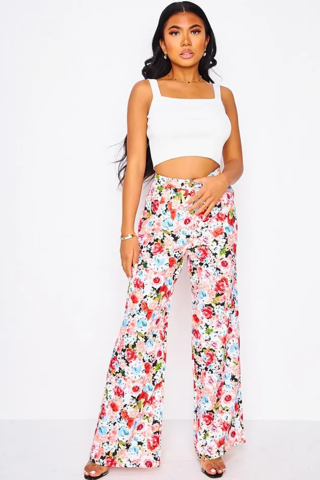 Women Pink Floral Print Pleated Pants Pink Brentiny Paris Ceremonial Outfits
