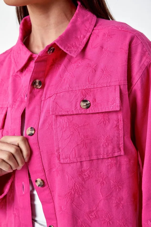 Women Pink Petite Cotton Broderie Pocket Jacket Roman Jackets