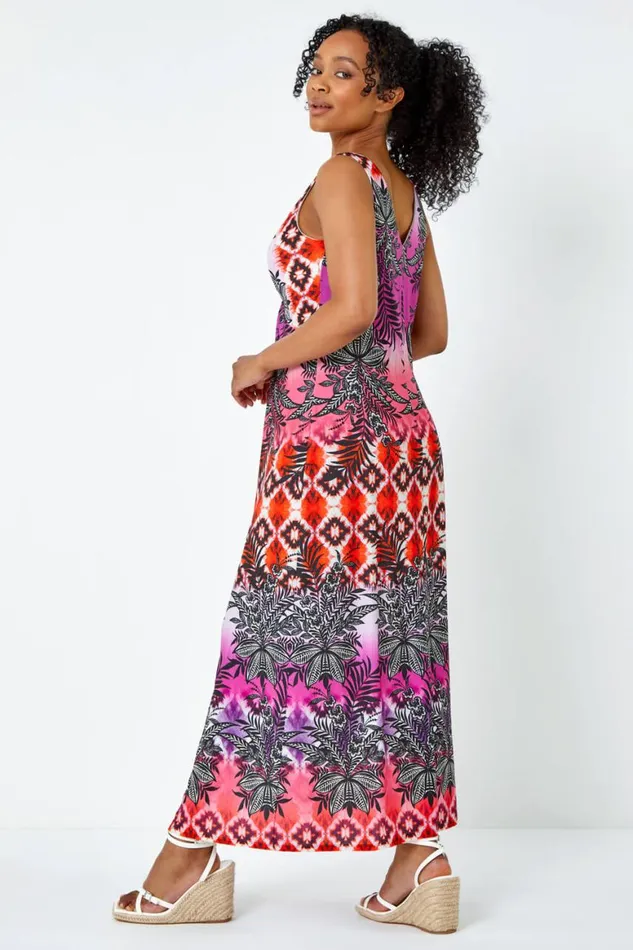 Women Pink Petite Sleeveless Twist Front Maxi Dress Roman Dresses
