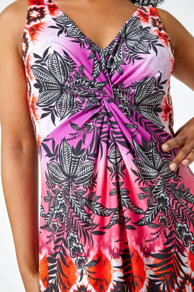 Women Pink Petite Sleeveless Twist Front Maxi Dress Roman Dresses