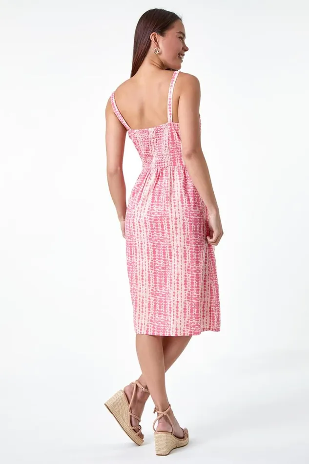 Women Pink Petite Tie Dye Button Front Dress Roman Dresses