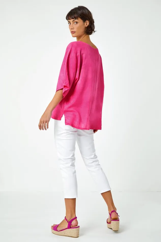 Women Pink Sequin Star Print Tunic Top Roman Tops