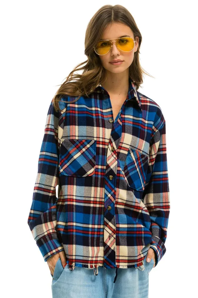 Women PLAID FLANNEL WESTERN SHIRT 8211 PATRIOT PLAID Aviator Nation UnisexTees