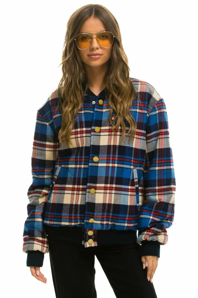Women PLAID UNISEX VARSITY JACKET 8211 PATRIOT PLAID Aviator Nation UnisexTees