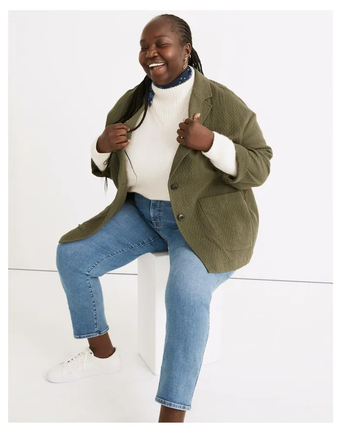Women Plus Diamond Jacquard Shaw Blazer Dark Forest Madewell Jackets