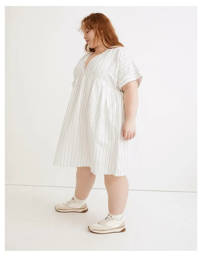 Women Plus Linen Blend V Neck Dolman Sleeve Mini Dress In Stripe Dusty Twilight Madewell Dresses Women Plus Linen Blend V Neck Dolman Sleeve Mini Dress In Stripe Dusty Twilight Madewell Dresses