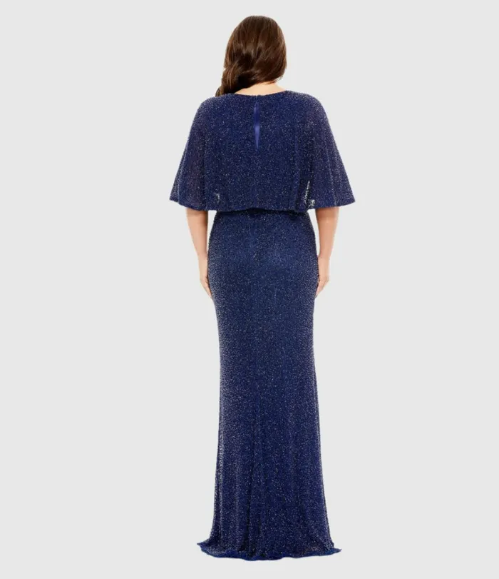 Women Plus Size Dresses Mac Duggal Embellished Cape Sleeve Dress Midnight Women Plus Size Dresses Mac Duggal Embellished Cape Sleeve Dress Midnight