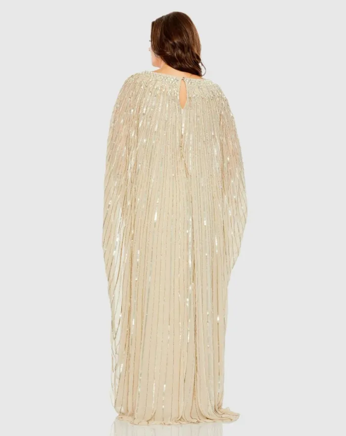 Women Plus Size Dresses Mac Duggal Embellished Column Cape Dress Champagne