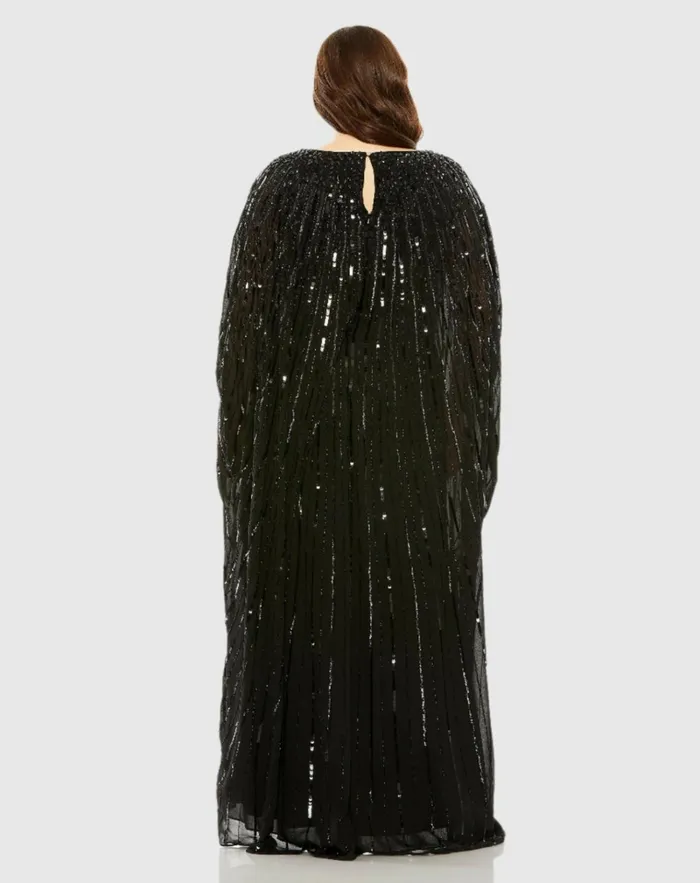 Women Plus Size Dresses Mac Duggal Embellished Column Cape Dress Champagne