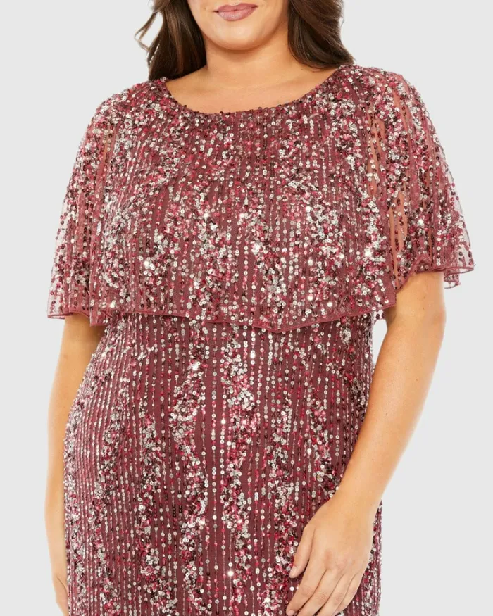 Women Plus Size Dresses Mac Duggal High Neck Column Dress With Cape Mulberry