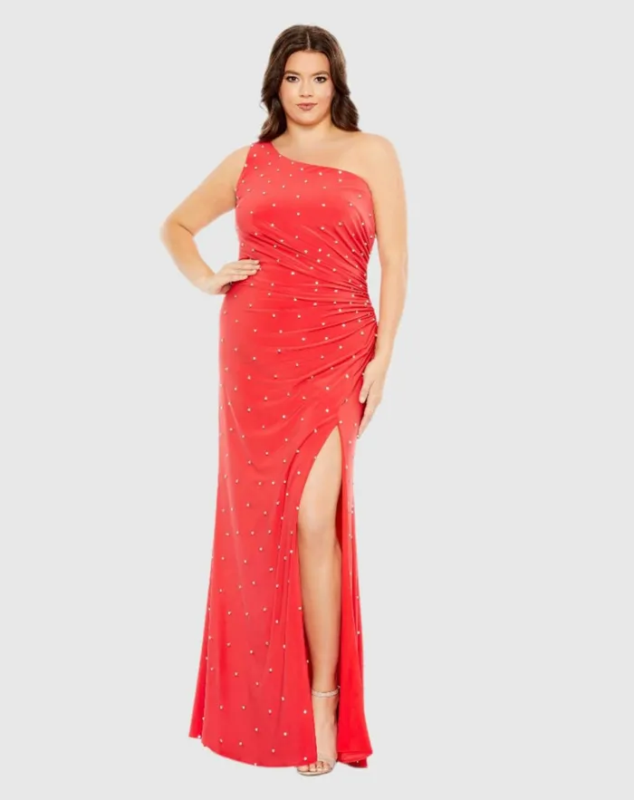 Women Plus Size Dresses Mac Duggal Jewel Encrusted Draped One Shoulder Gown Plus Cherry Women Plus Size Dresses Mac Duggal Jewel Encrusted Draped One Shoulder Gown Plus Cherry