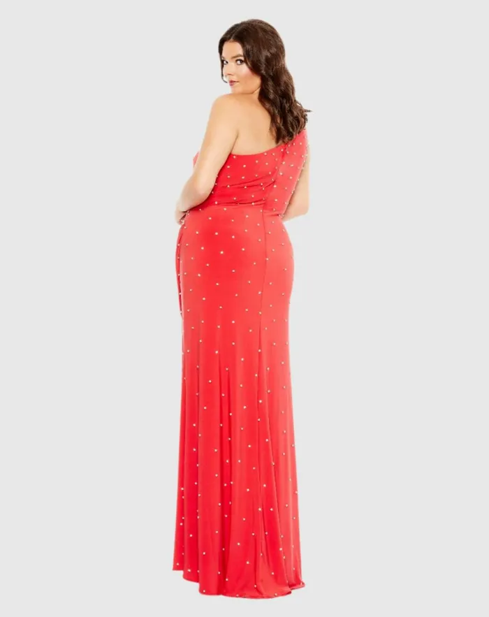 Women Plus Size Dresses Mac Duggal Jewel Encrusted Draped One Shoulder Gown Plus Cherry Women Plus Size Dresses Mac Duggal Jewel Encrusted Draped One Shoulder Gown Plus Cherry