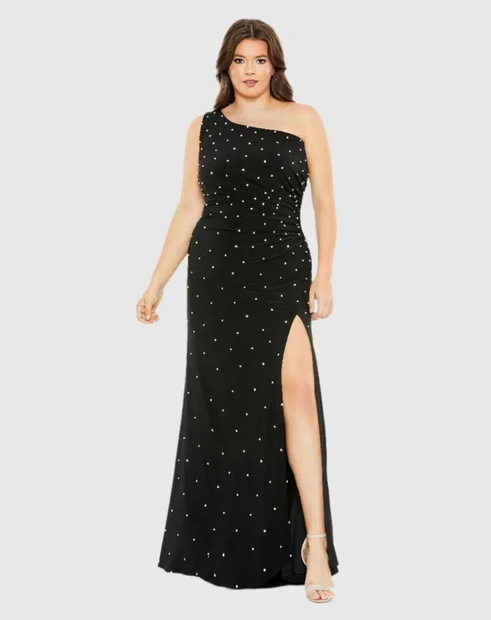 Women Plus Size Dresses Mac Duggal Jewel Encrusted Draped One Shoulder Gown Plus Cherry Women Plus Size Dresses Mac Duggal Jewel Encrusted Draped One Shoulder Gown Plus Cherry