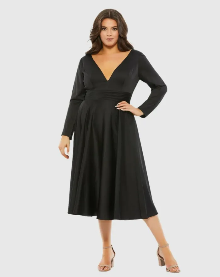 Women Plus Size Dresses Mac Duggal Satin Long Sleeve Sweetheart Flowy Midi Dress Plus Black Women Plus Size Dresses Mac Duggal Satin Long Sleeve Sweetheart Flowy Midi Dress Plus Black