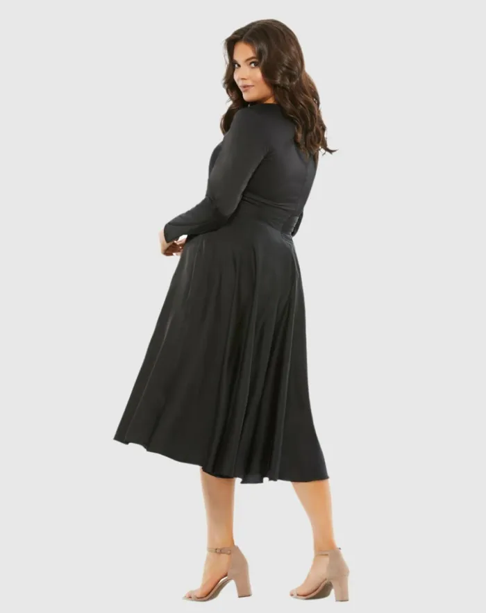 Women Plus Size Dresses Mac Duggal Satin Long Sleeve Sweetheart Flowy Midi Dress Plus Black Women Plus Size Dresses Mac Duggal Satin Long Sleeve Sweetheart Flowy Midi Dress Plus Black