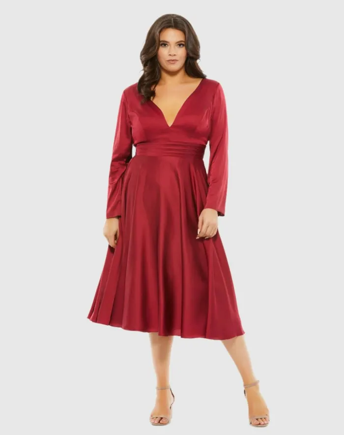 Women Plus Size Dresses Mac Duggal Satin Long Sleeve Sweetheart Flowy Midi Dress Plus Black Women Plus Size Dresses Mac Duggal Satin Long Sleeve Sweetheart Flowy Midi Dress Plus Black