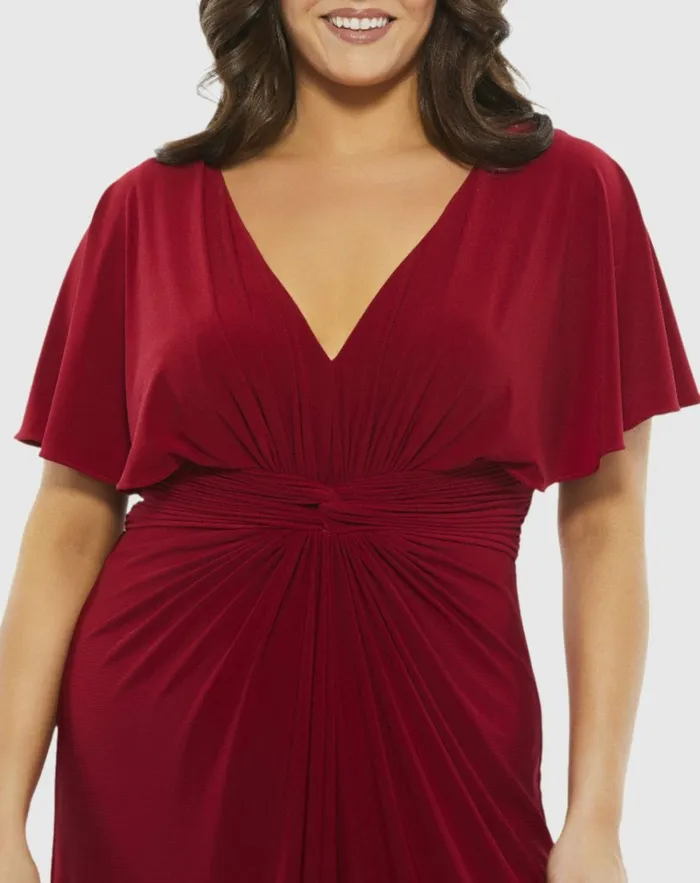 Women Plus Size Dresses Mac Duggal Twist Waist Jersey Gown Plus Deep Red