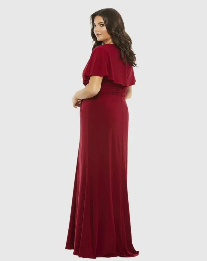 Women Plus Size Dresses Mac Duggal Twist Waist Jersey Gown Plus Deep Red
