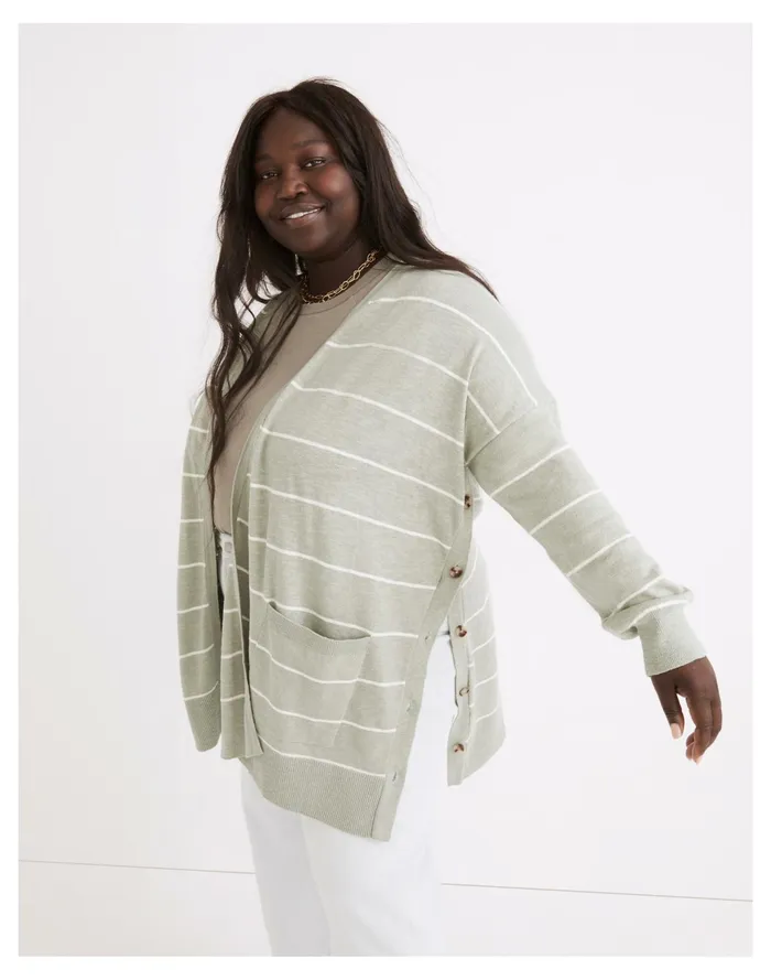 Women Plus Striped Marlton Side Button Cardigan Sweater Frosted Sage Madewell Sweaters Women Plus Striped Marlton Side Button Cardigan Sweater Frosted Sage Madewell Sweaters