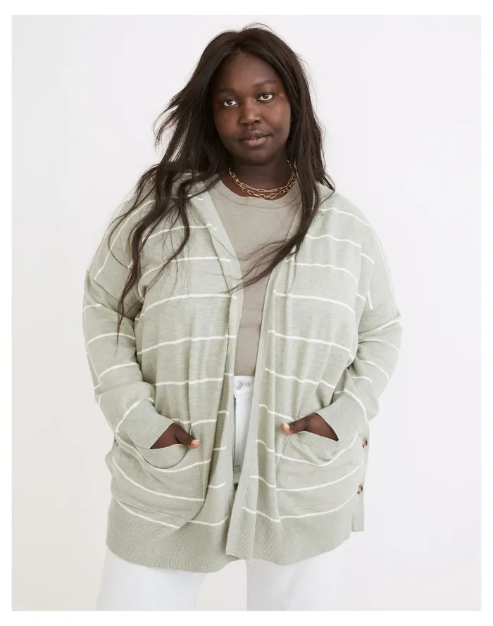 Women Plus Striped Marlton Side Button Cardigan Sweater Frosted Sage Madewell Sweaters Women Plus Striped Marlton Side Button Cardigan Sweater Frosted Sage Madewell Sweaters
