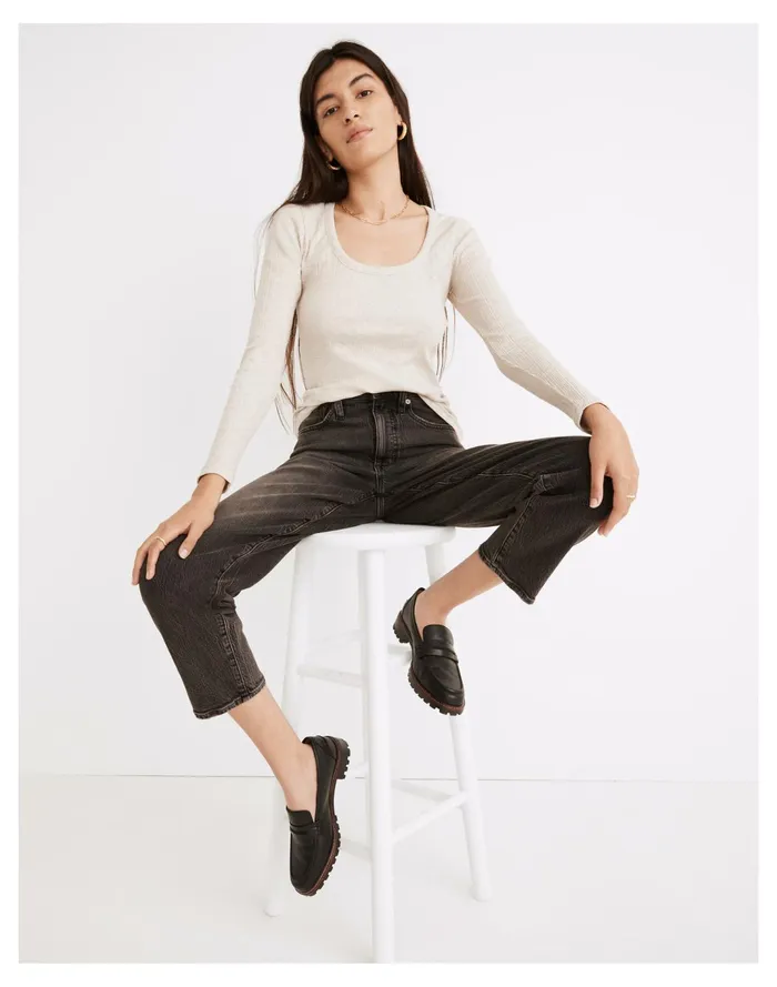 Women Pointelle Square Scoop Tee Hthr Hazel Madewell Tees