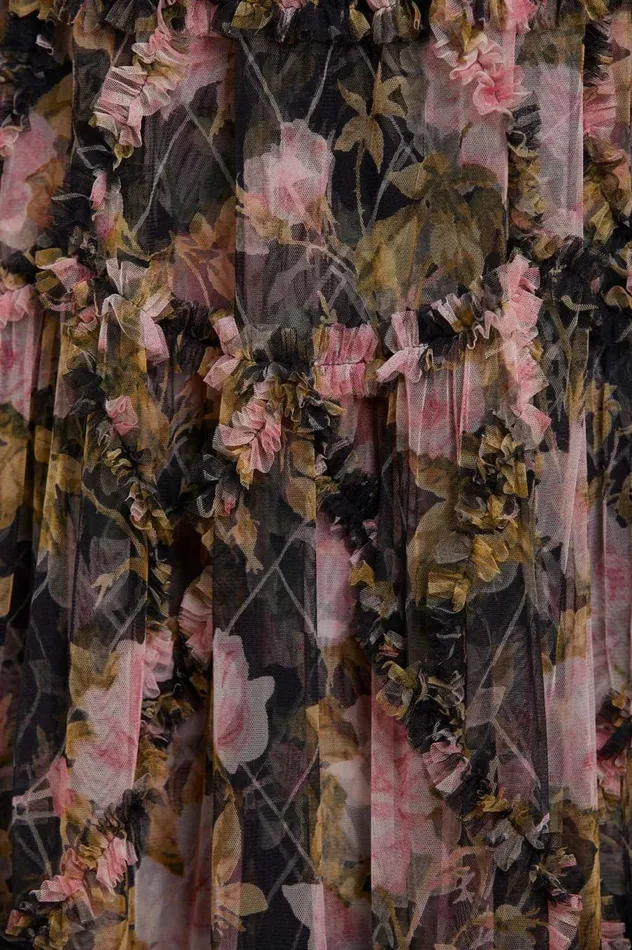 Women Printed Dresses Needle and Thread English Rose Diamond Ruffle Gown Black