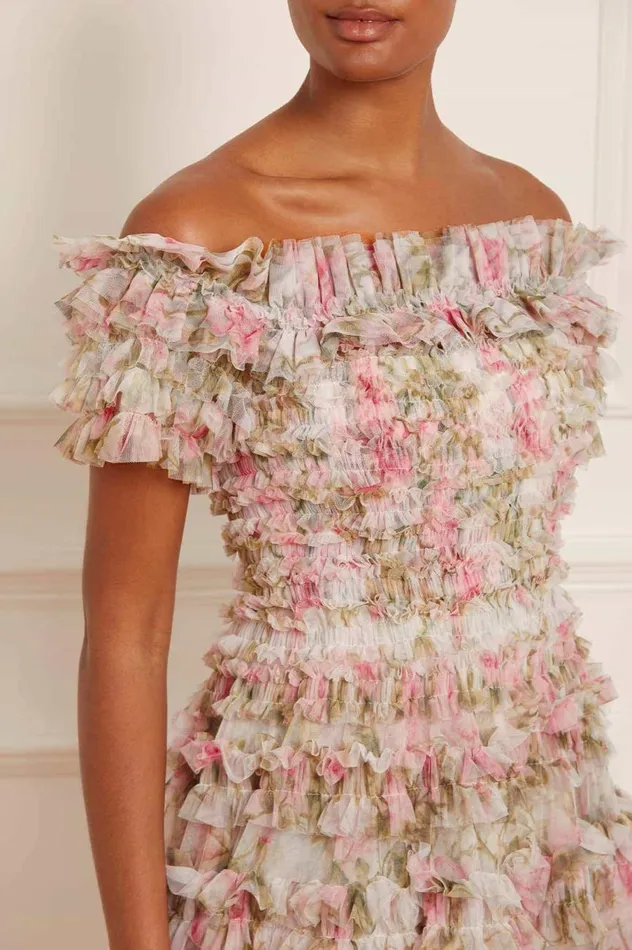 Women Printed Dresses Needle and Thread English Rose Lisette Off Shoulder Gown Multi