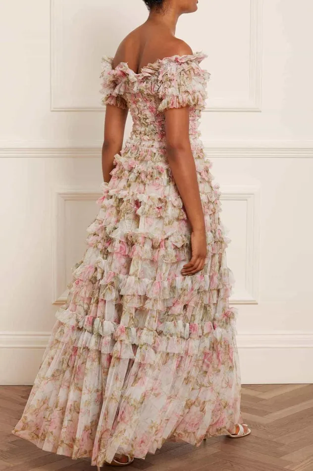 Women Printed Dresses Needle and Thread English Rose Lisette Off Shoulder Gown Multi