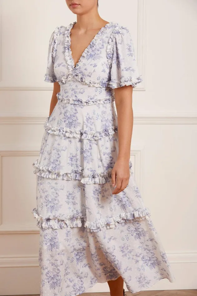 Women Printed Dresses Needle and Thread Rambling Roses Cotton Ankle Gown Multi