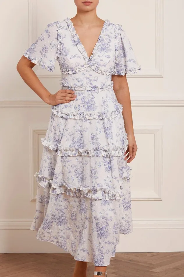 Women Printed Dresses Needle and Thread Rambling Roses Cotton Ankle Gown Multi