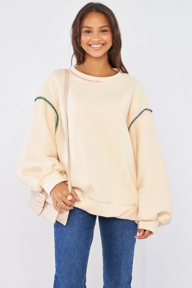 Women Pull Beige Empicement Couture Colors Beige Brentiny Paris Sweaters and Sweatshirts Women Pull Beige Empicement Couture Colors Beige Brentiny Paris Sweaters and Sweatshirts