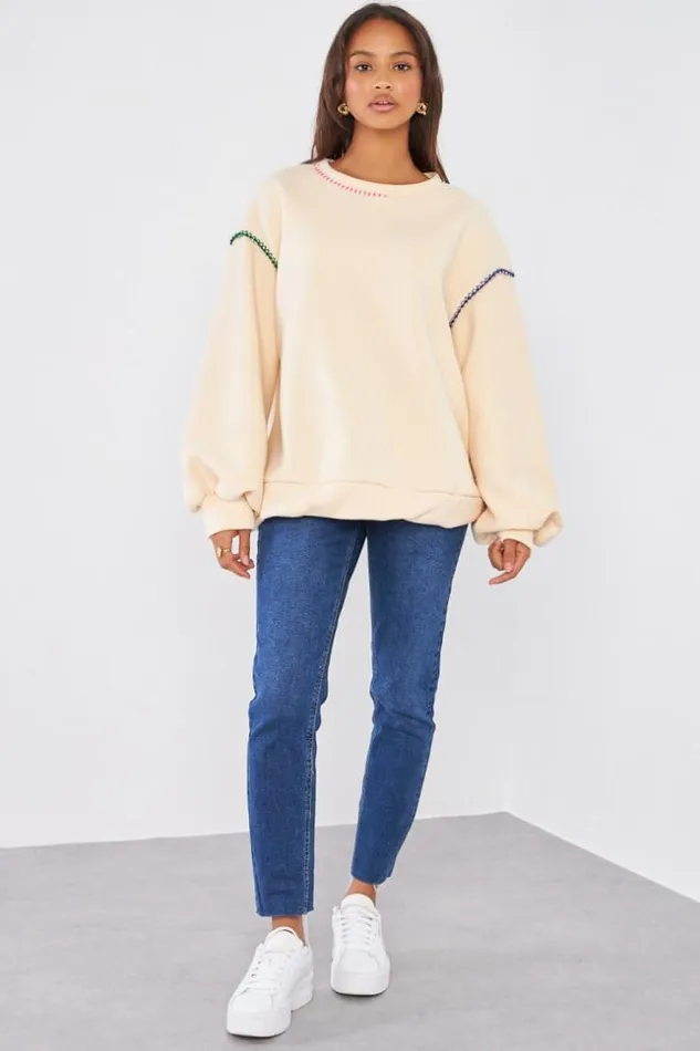 Women Pull Beige Empicement Couture Colors Beige Brentiny Paris Sweaters and Sweatshirts Women Pull Beige Empicement Couture Colors Beige Brentiny Paris Sweaters and Sweatshirts