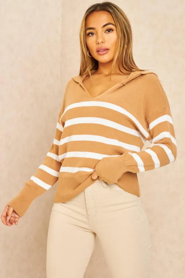 Women Pull Camel En Fines Mailles Rayures Blanches Camel Brentiny Paris Sweaters and Sweatshirts Women Pull Camel En Fines Mailles Rayures Blanches Camel Brentiny Paris Sweaters and Sweatshirts