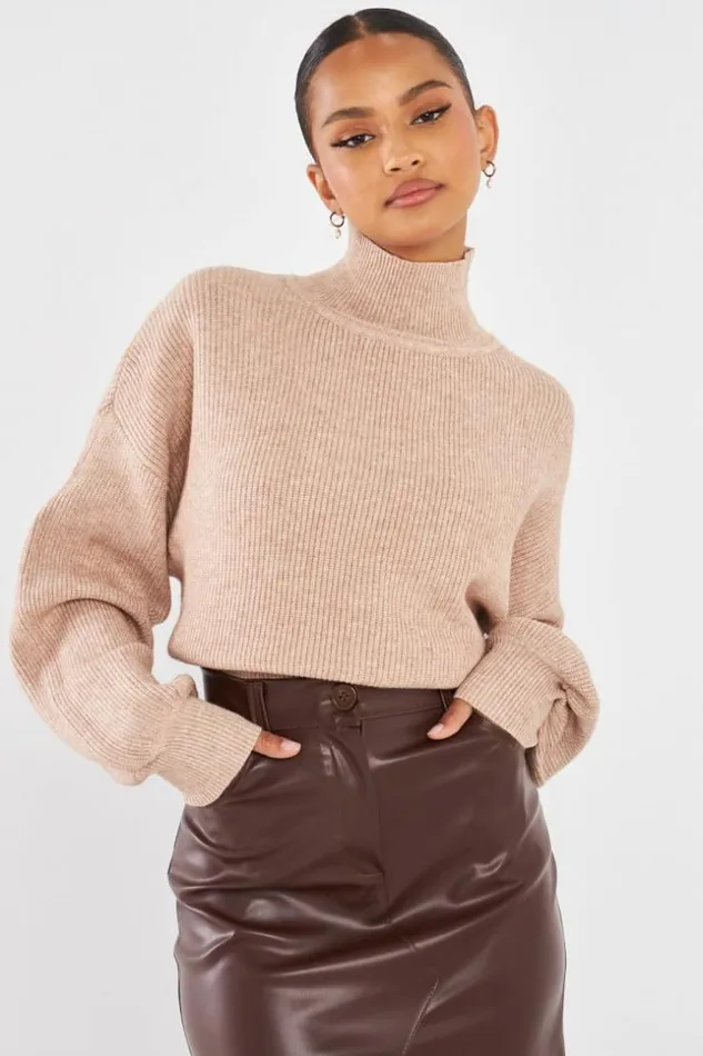 Women Pull Court Col Montant Taupe Darkbeige Brentiny Paris Sweaters and Sweatshirts Women Pull Court Col Montant Taupe Darkbeige Brentiny Paris Sweaters and Sweatshirts