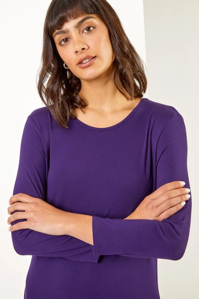 Women Purple Stretch Pocket Detail Midi Dress Roman Dresses