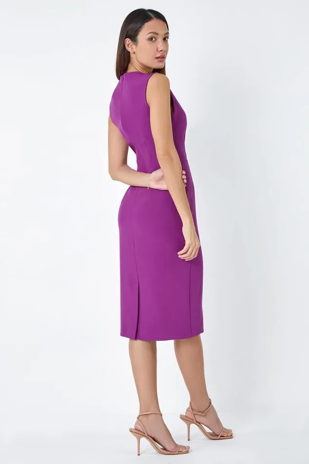Women Purple Wrap Draped Crepe Stretch Dress Roman Dresses