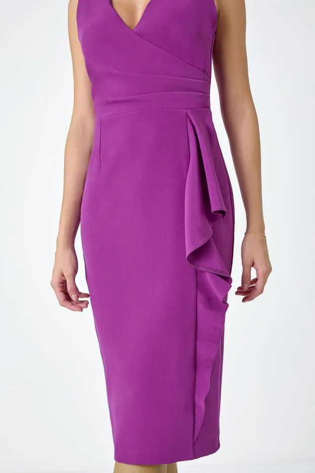 Women Purple Wrap Draped Crepe Stretch Dress Roman Dresses
