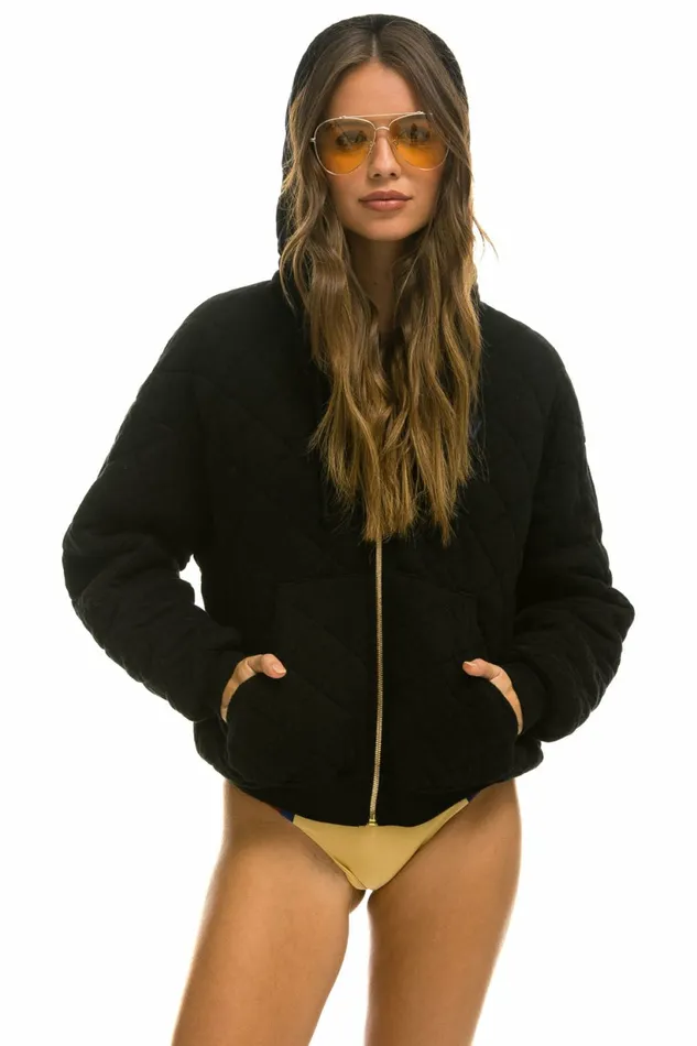 Women QUILTED ZIP HOODIE RELAXED 8211 BLACK Aviator Nation Hoodies Women QUILTED ZIP HOODIE RELAXED 8211 BLACK Aviator Nation Hoodies